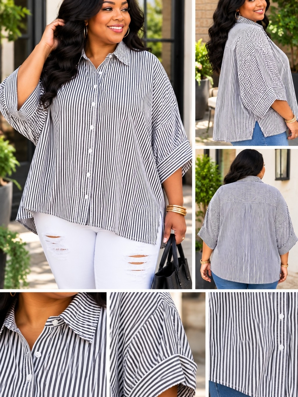 ANDREE BY UNIT Black & White Vertical Stripe Button-Down Shirt